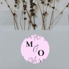花付きカスタムウェディングイニシャルシール ラウンドシール