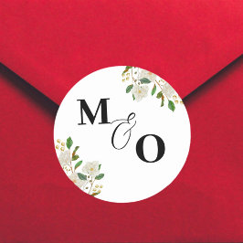 花付きカスタムウェディングイニシャルシール ラウンドシール