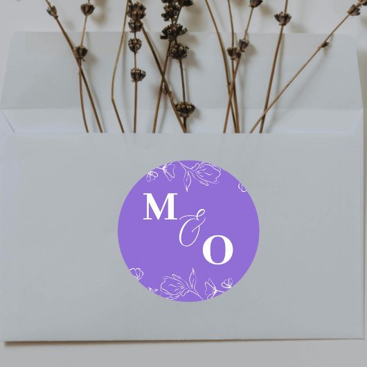 花付きカスタムウェディングイニシャルシール ラウンドシール