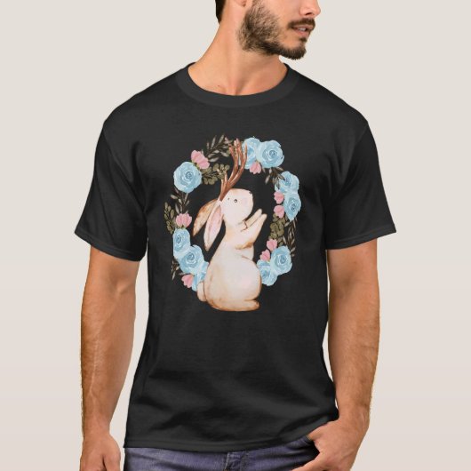 花付きカモシカおもしろいかわいいウサギ動物G Tシャツ (正面)
