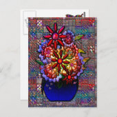 花付きコバルトブルー花瓶 ポストカード (正面/裏面)