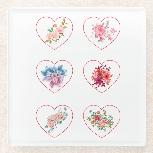 花付きコースターハート ガラスコースター (正面)
