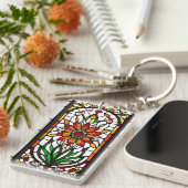 花付きステンドグラス鮮やかパネル キーホルダー (正面右)