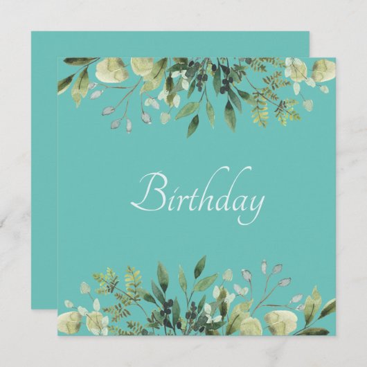 花付きソフトグリーン誕生日パーティーの招待 招待状 (正面/裏面)