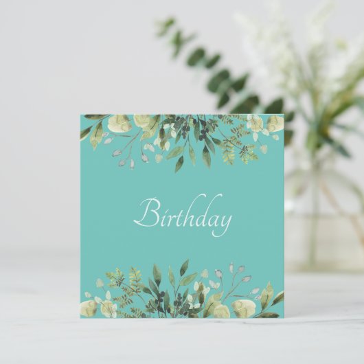 花付きソフトグリーン誕生日パーティーの招待 招待状 (スタンド正面)