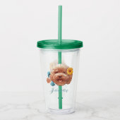 花付きトイプードル及び電話イラストレーション アクリルタンブラー (正面)