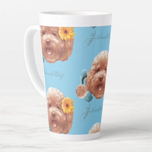花付きトイプードル及び電話イラストレーション カフェラテマグ (左アングル)