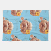 花付きトイプードル及び電話イラストレーション キッチンタオル (横)