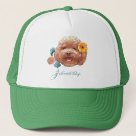 花付きトイプードル及び電話イラストレーション キャップ