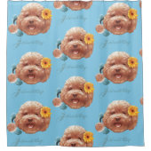 花付きトイプードル及び電話イラストレーション シャワーカーテン (正面)