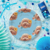 花付きトイプードル及び電話イラストレーション ペーパープレート (パーティー)