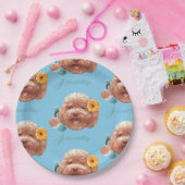 花付きトイプードル及び電話イラストレーション ペーパープレート (パーティー)