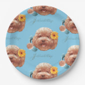 花付きトイプードル及び電話イラストレーション ペーパープレート (正面)