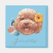 花付きトイプードル及び電話イラストレーション マグネット (正面)