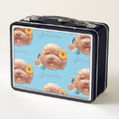 花付きトイプードル及び電話イラストレーション メタルランチボックス (裏面)