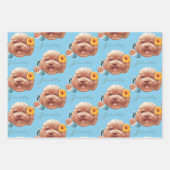 花付きトイプードル及び電話イラストレーション ラッピングペーパーシート (正面)