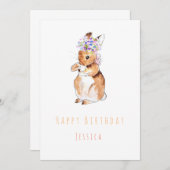 花付きハッピーバースデーの挨拶状  招待状 (正面/裏面)