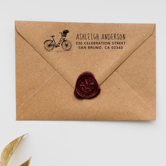 花付きバイクハンドネーム書差出人住所 ラバースタンプ