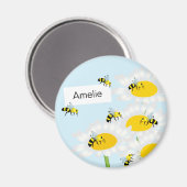 花付きビーオンフラワーラウンドマグネット – ブルーバックグラウンド マグネット (正面/裏面)