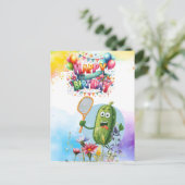 花付きピックボール虹をテーマにした誕生日 ポストカード (スタンド正面)