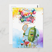 花付きピックボール虹をテーマにした誕生日 ポストカード (正面/裏面)