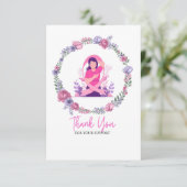 花付きピンクリボン乳がん認識度 サンキューカード (スタンド正面)