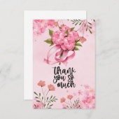 花付きピンクリボン乳がん認識度 サンキューカード (正面/裏面)