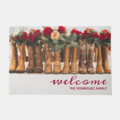 花付きブーツの列 ドアマット (正面)