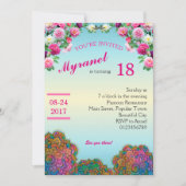 花付きマンカラフルダラ誕生日招待状 招待状 (正面)