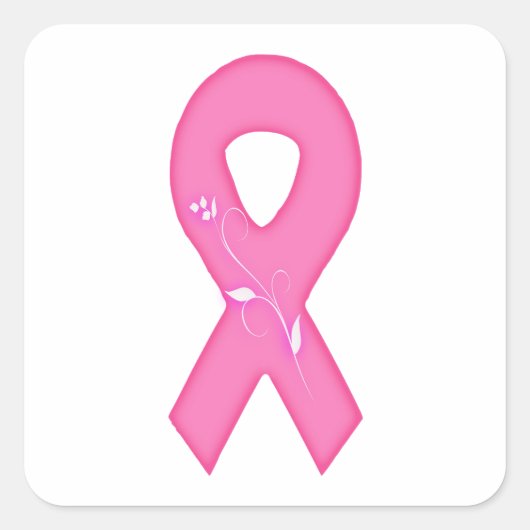 花付き乳がん認識度リボン スクエアシール (正面)
