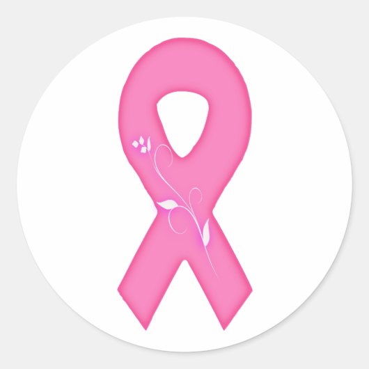 花付き乳がん認識度リボン ラウンドシール (正面)