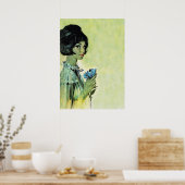 花付き女の子レトロヴィンテージパルプカバーアート ポスター (キッチン)