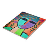 花付き女性抽象芸術ポートレート タイル (側面)