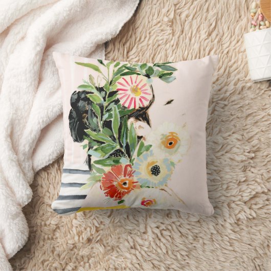 花付き女性 クッション (ブランケット)