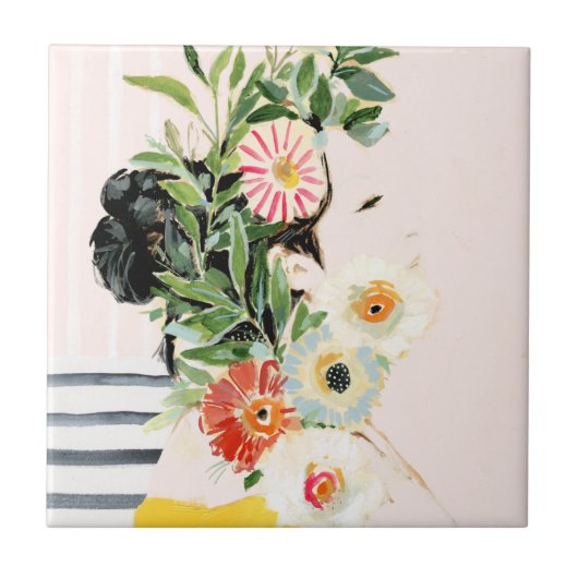 花付き女性 タイル (正面)