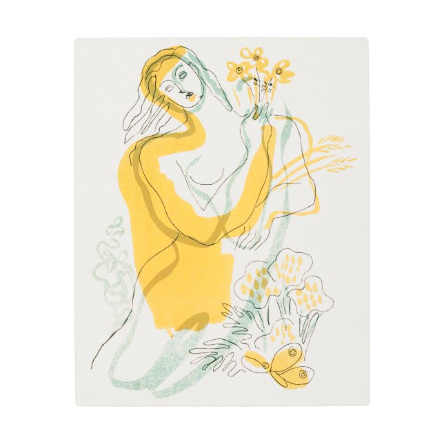 花付き女性 メタルプリント (正面)