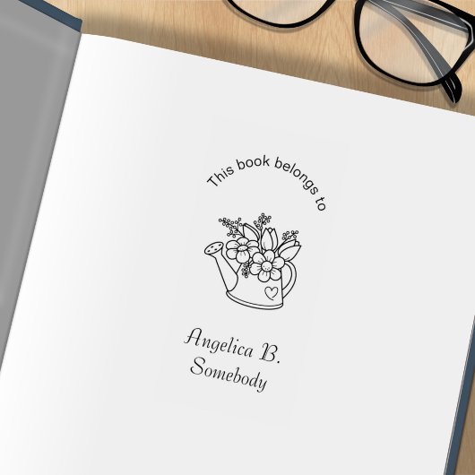 花付き庭散水缶蔵書票 ラバースタンプ