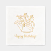 花付き庭散水缶誕生日 箔ナプキン (正面)