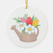 花付き庭散水缶 セラミックオーナメント (正面)