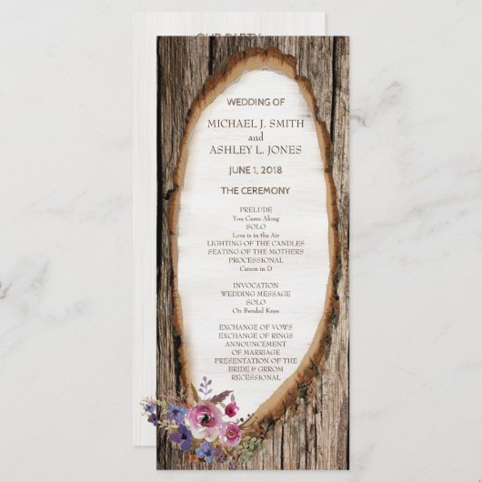 花付き木のスライス ウェディング プログラム (正面/裏面)