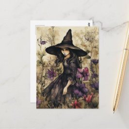 花付き水彩魔女 ポストカード