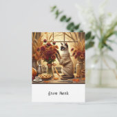 花付き猫の季節の挨拶秋 シーズンポストカード (スタンド正面)