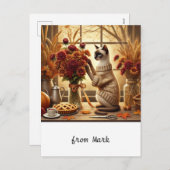 花付き猫の季節の挨拶秋 シーズンポストカード (正面/裏面)