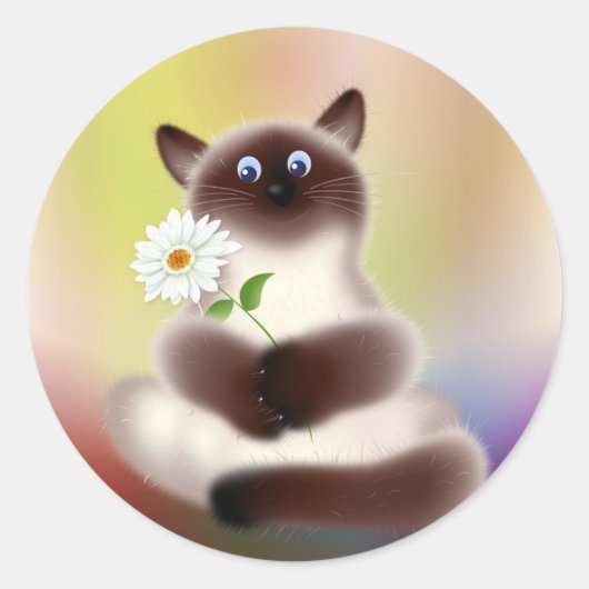 花付き猫 ラウンドシール (正面)