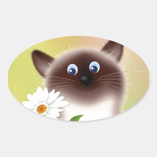 花付き猫 楕円形シール (正面)