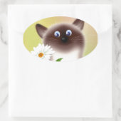 花付き猫 楕円形シール (バッグ)