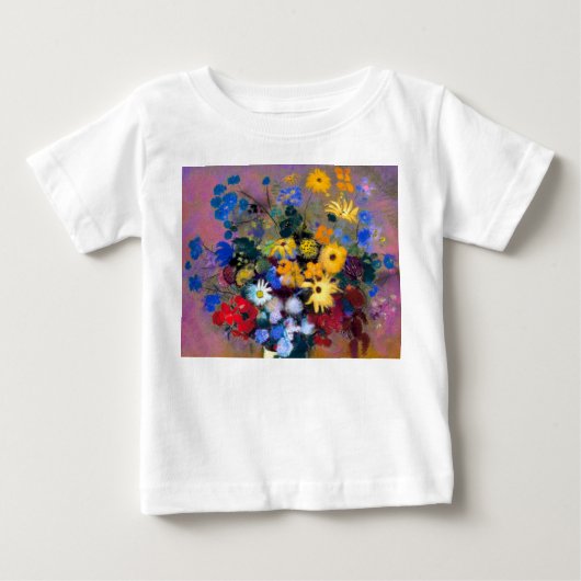 花付き白い花瓶オディロン・リドン ベビーTシャツ (正面)
