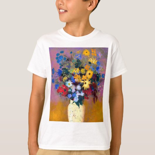 花付き白い花瓶オディロン・リドン Tシャツ (正面)