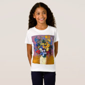 花付き白い花瓶オディロン・リドン Tシャツ (正面フル)