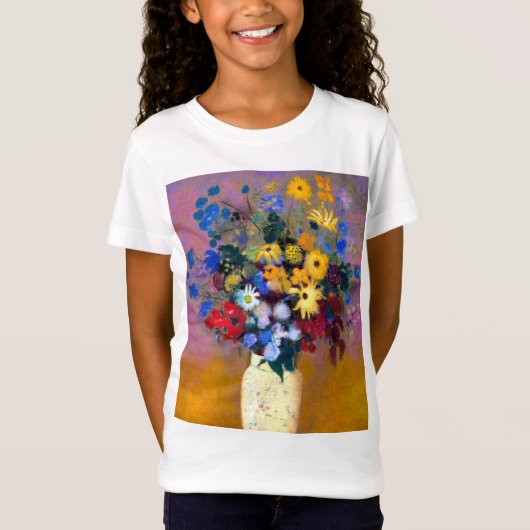 花付き白い花瓶オディロン・リドン Tシャツ (正面)